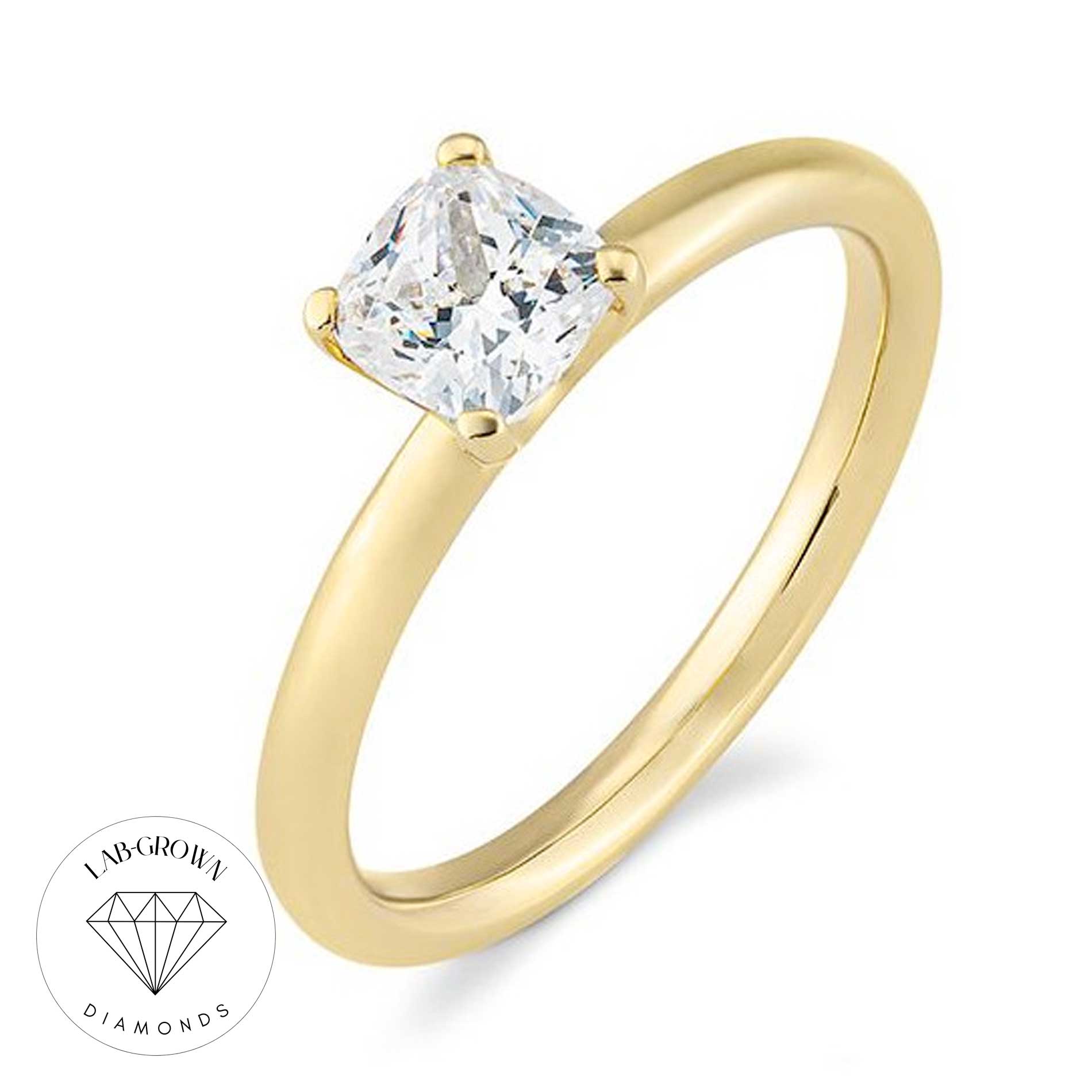 Cushion Cut Solitaire ring i guld med lab-grown diamant