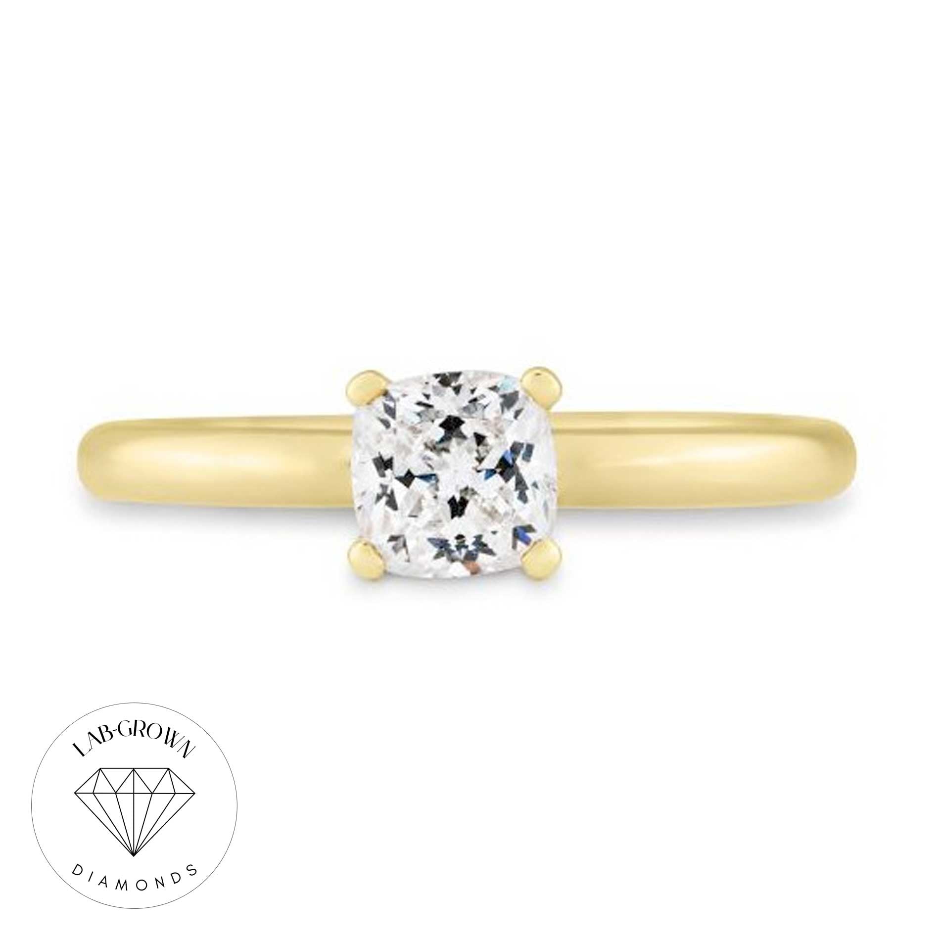 Cushion Cut Solitaire ring i guld med lab-grown diamant