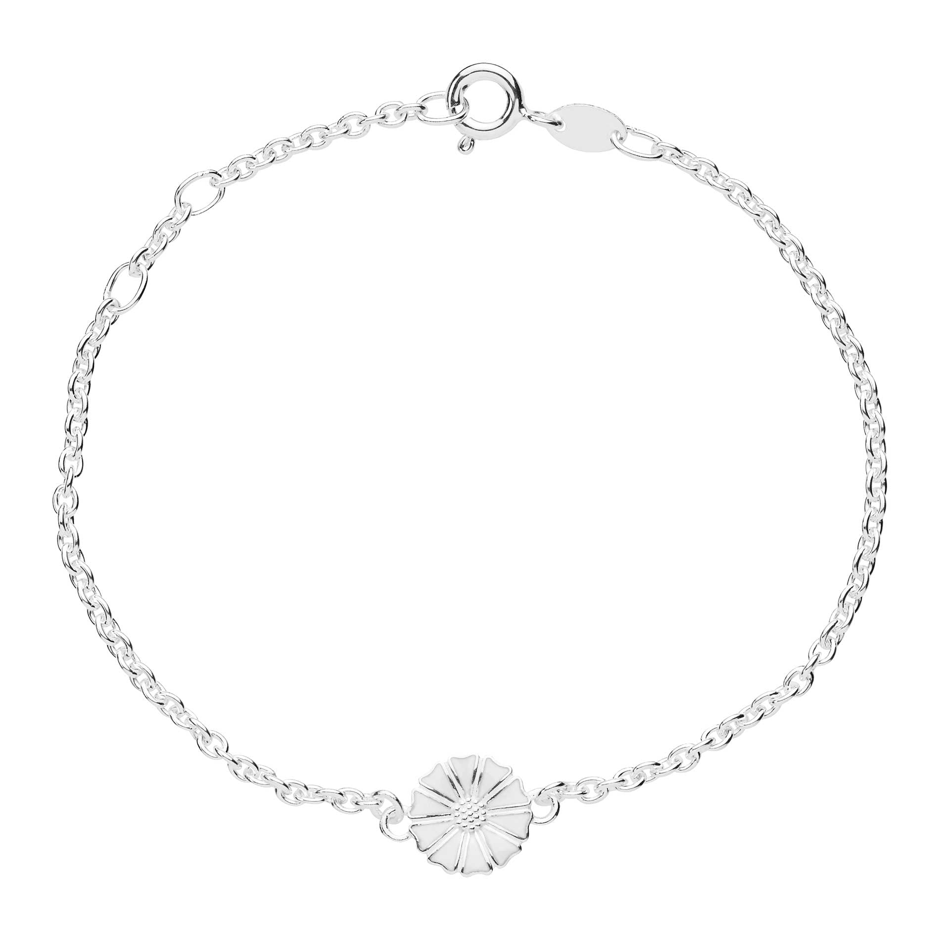 Lund Copenhagen Marguerit armbånd i 925 sterlingsølv med hvid emalje og 9 mm marguerit