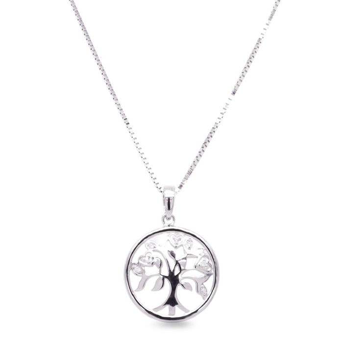 Livets træ halskæde i sølv med zirkonia
