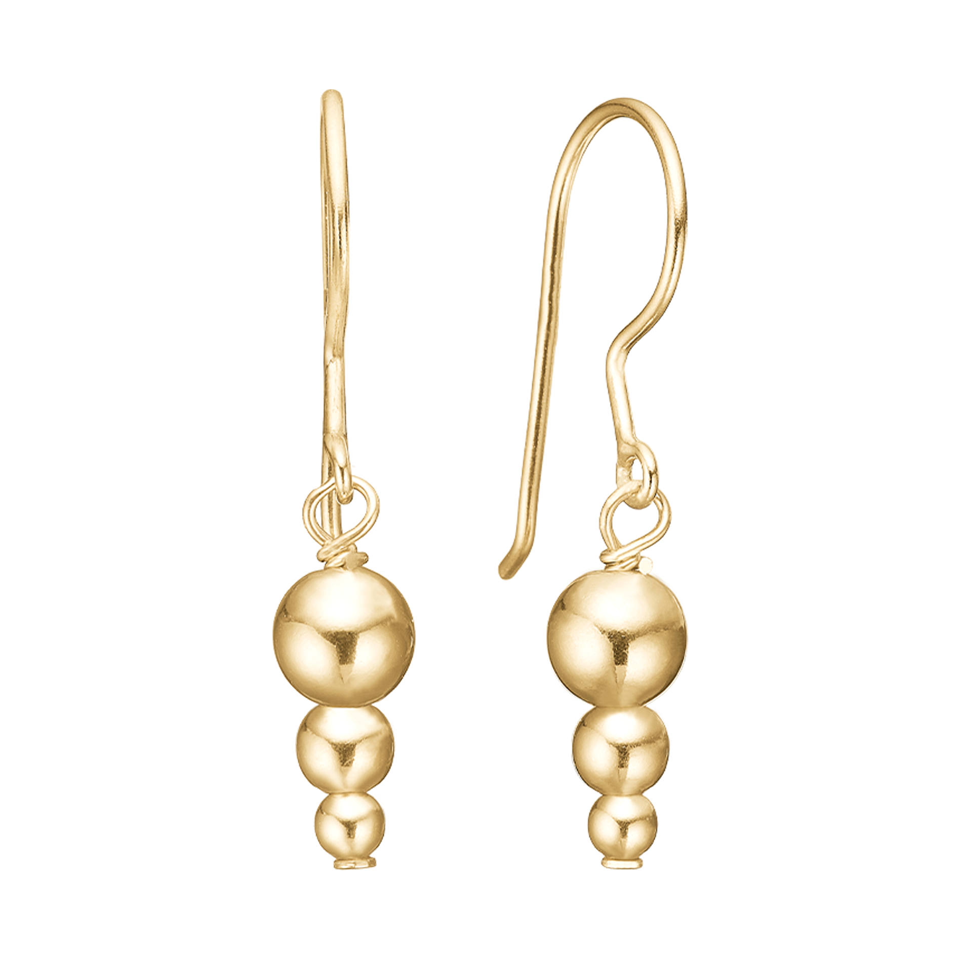 Aagaard ørehængere i 8 karat guld med tre kugleformede globes i elegant design