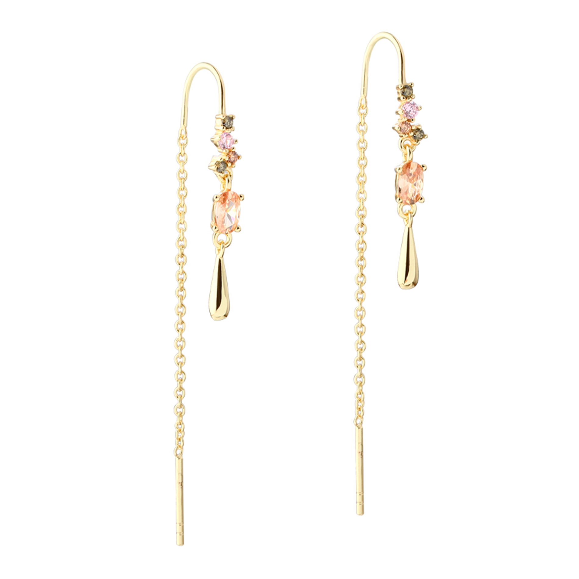 Aqua Dulce Blush Drop øreringe i forgyldt sølv med champagne, olive og rosa zirkonia samt sunstone