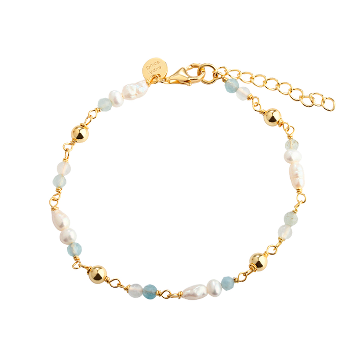 Aqua Dulce Lunella Sky armbånd i forgyldt 925 sterlingsølv med ferskvandsperler og lyseblå sten