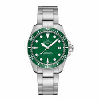 Certina DS Action Diver Powermatic 80 38 mm med grøn urskive, keramisk bezel og stållænke