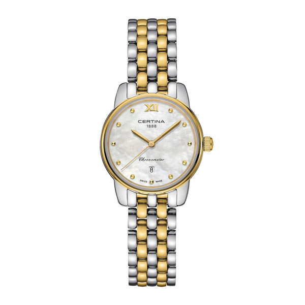 Certina DS 8 dameur i two-tone stål med perlemorskive, set forfra