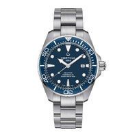 Certina DS Action Diver ur til mænd i rustfrit stål med blå skive, set forfra