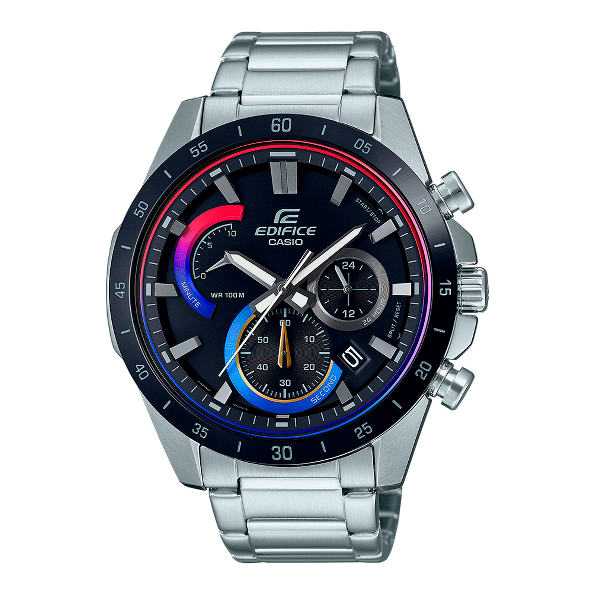 Casio Edifice EFR-573HG-1AVUEF herreur med sort urskive, kronograf og stållænke