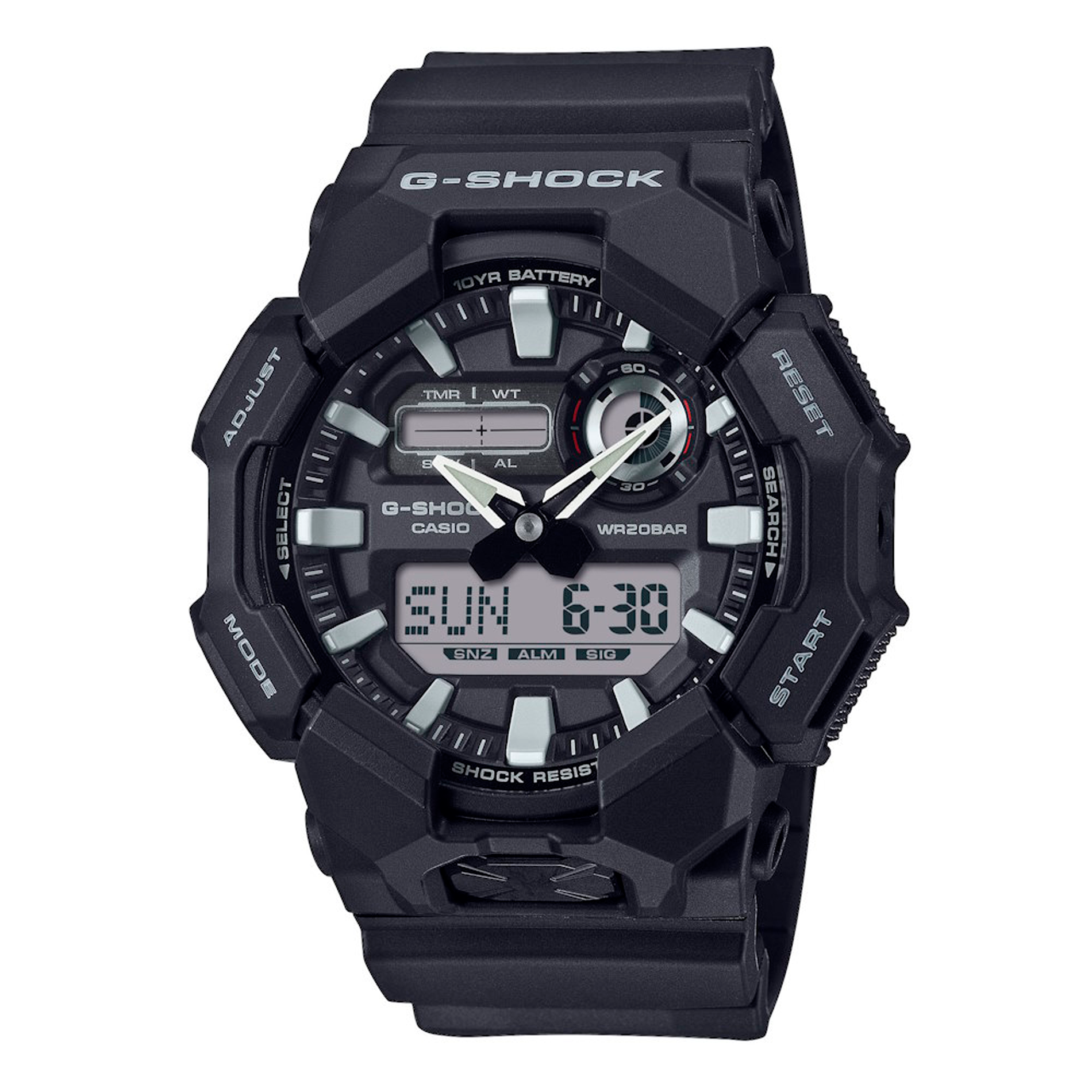 Casio G-Shock GA-010-1AER sort analog-digitalt ur med resinrem og 10 års batteri