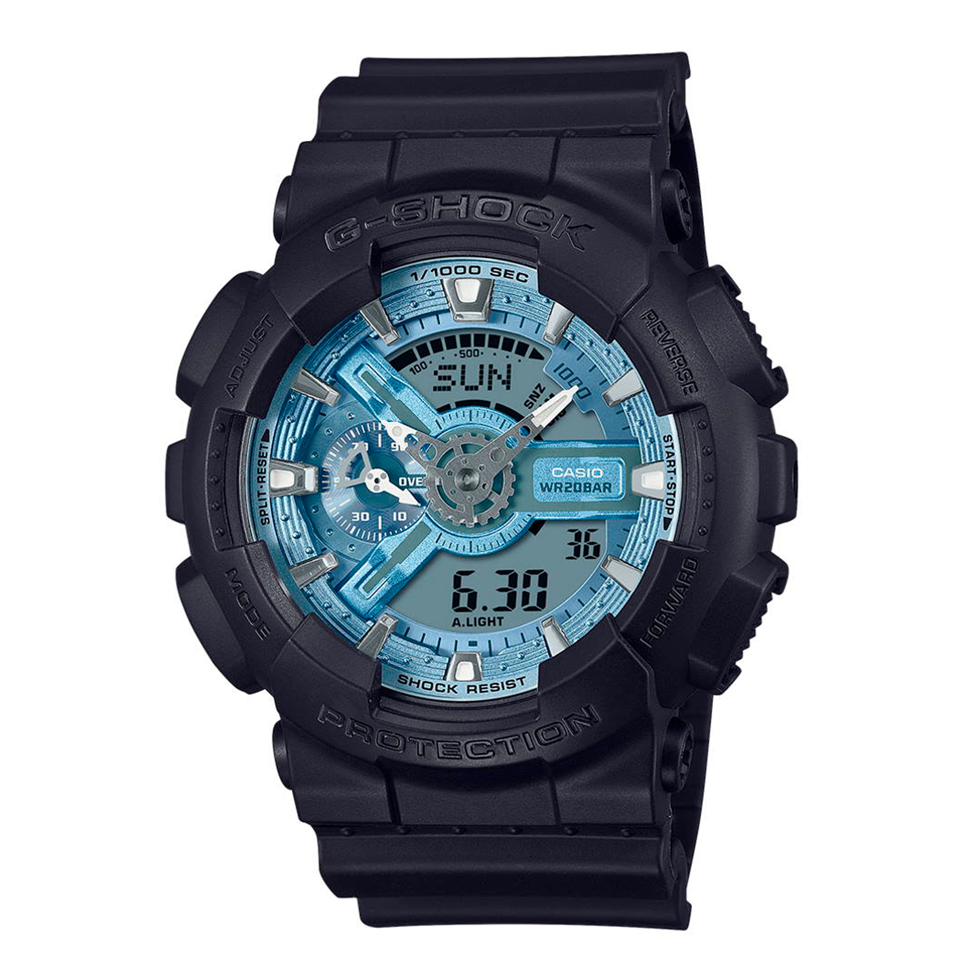 Casio G-Shock GA-110CD-1A2ER med sort rem og lyseblå analog-digital urskive
