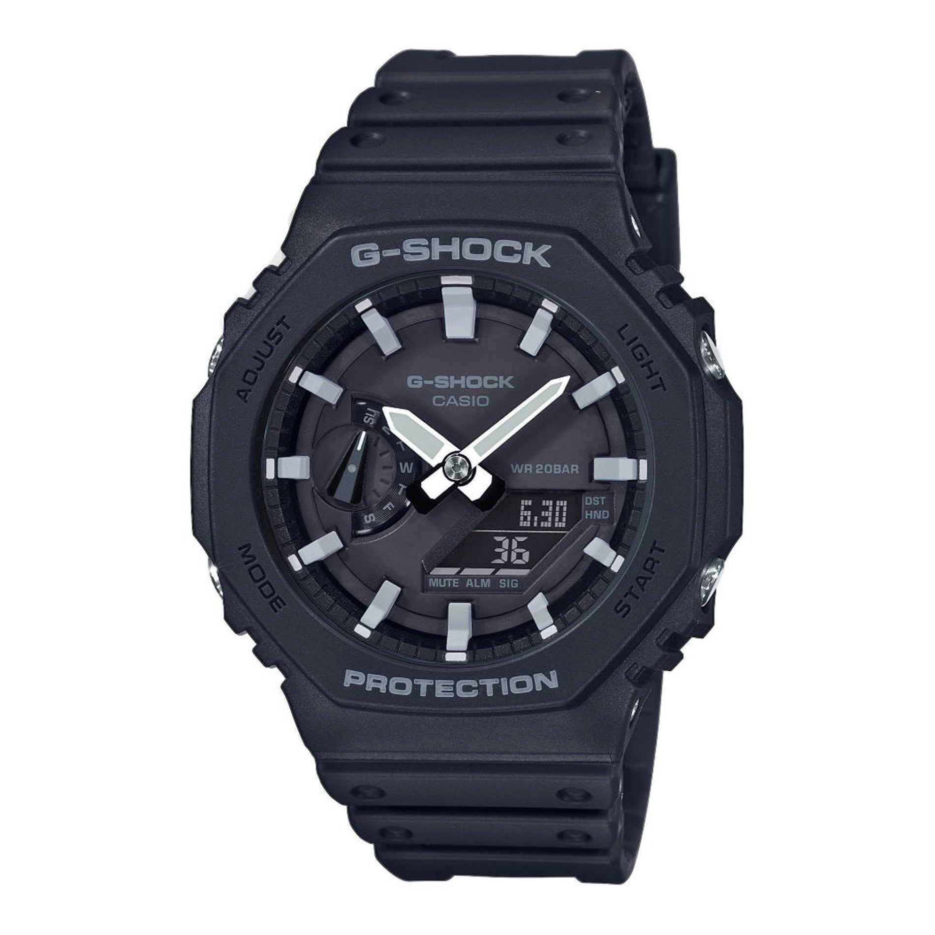 Casio G-Shock GA-2100-1AER sort analog-digitalt ur med ottekantet urkasse