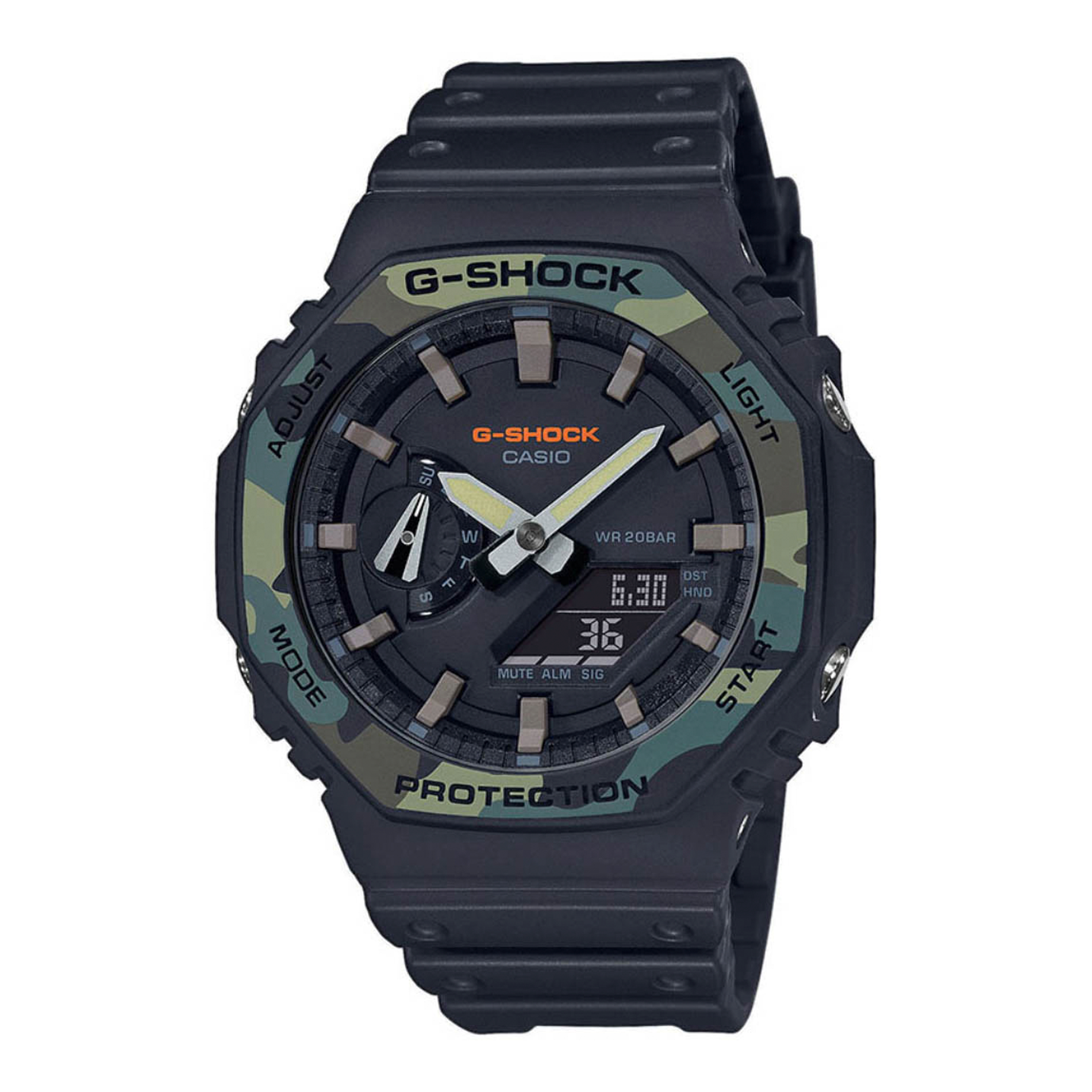 Casio G-Shock GA-2100SU-1AER med sort design og camouflageinspirerede detaljer