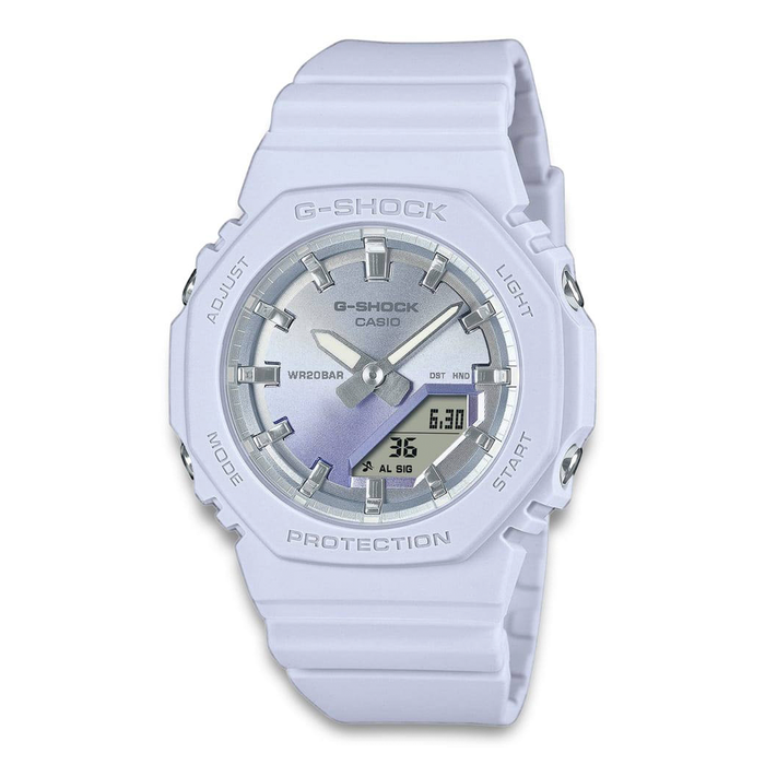 Casio G-Shock GMA-P2100SG-2AER i lys lilla med sølvfarvet urskive og digital visning