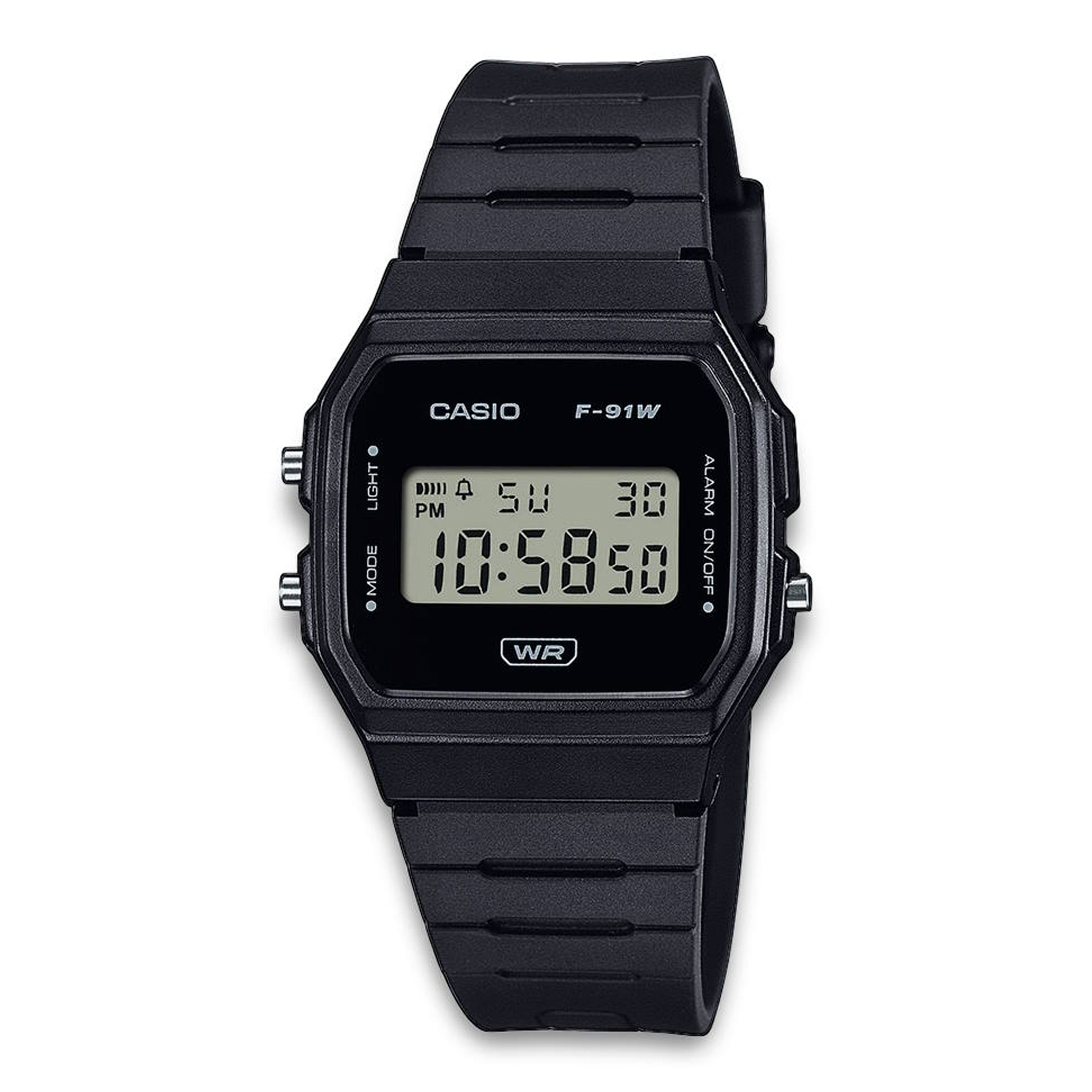 Casio F-91WB-1AEF digitalt ur med sort resinrem og sort minimalistisk design