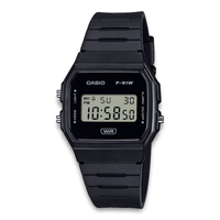 Casio F-91WB-1AEF digitalt ur med sort resinrem og sort minimalistisk design