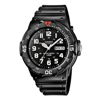 Casio Timeless MRW-200H-1BVEG armbåndsur med sort urskive, dag-dato visning og sort resinrem