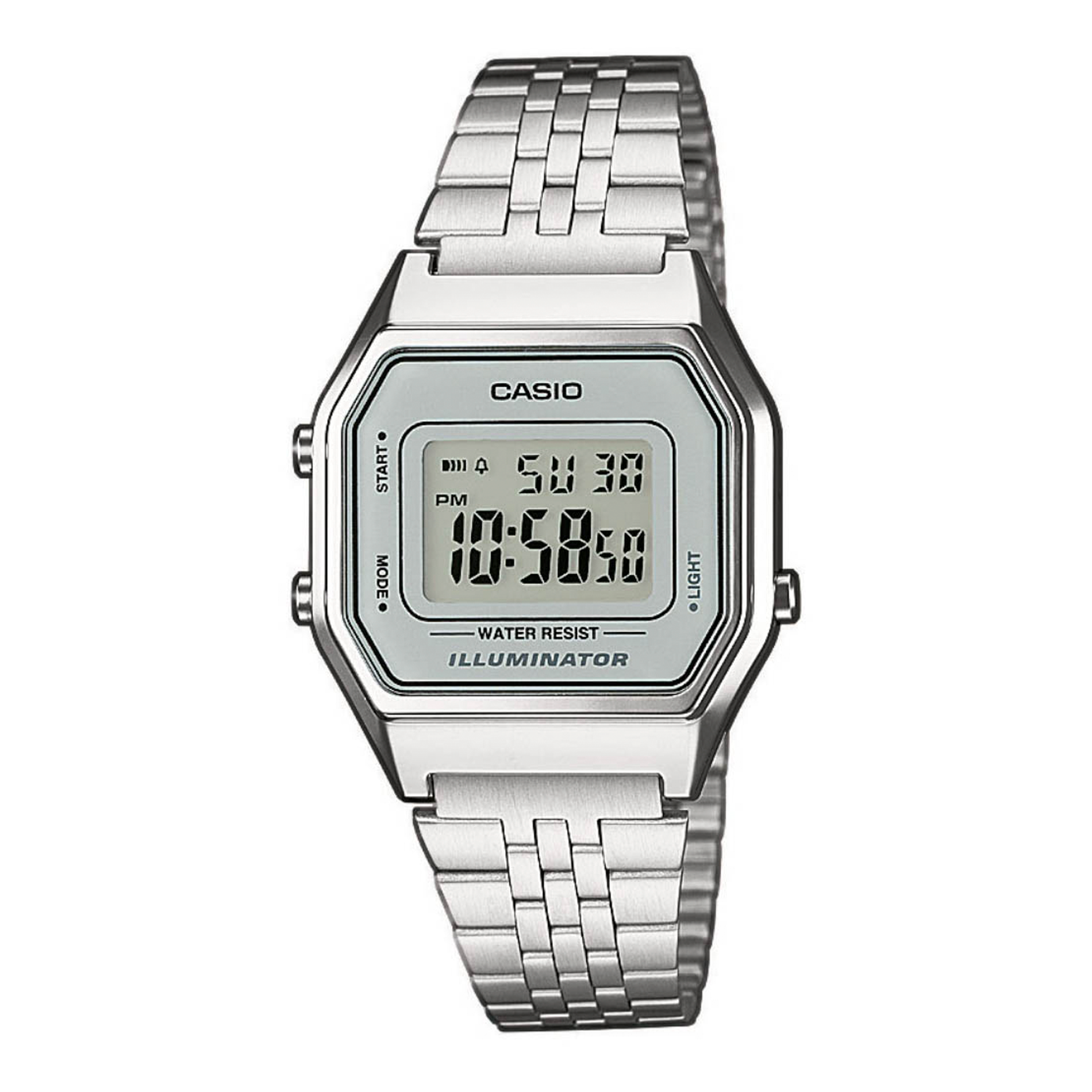 Casio Vintage LA680WEA-7EF digitalur med sølvfarvet stållænke og retrodesign