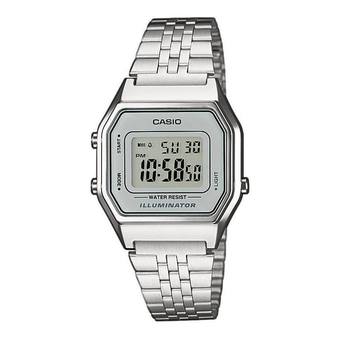 Casio Vintage LA680WEA-7EF digitalur med sølvfarvet stållænke og retrodesign