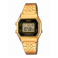 Casio Vintage LA680WEGA-1ER digitalur med guldfarvet stållænke og sort urskive