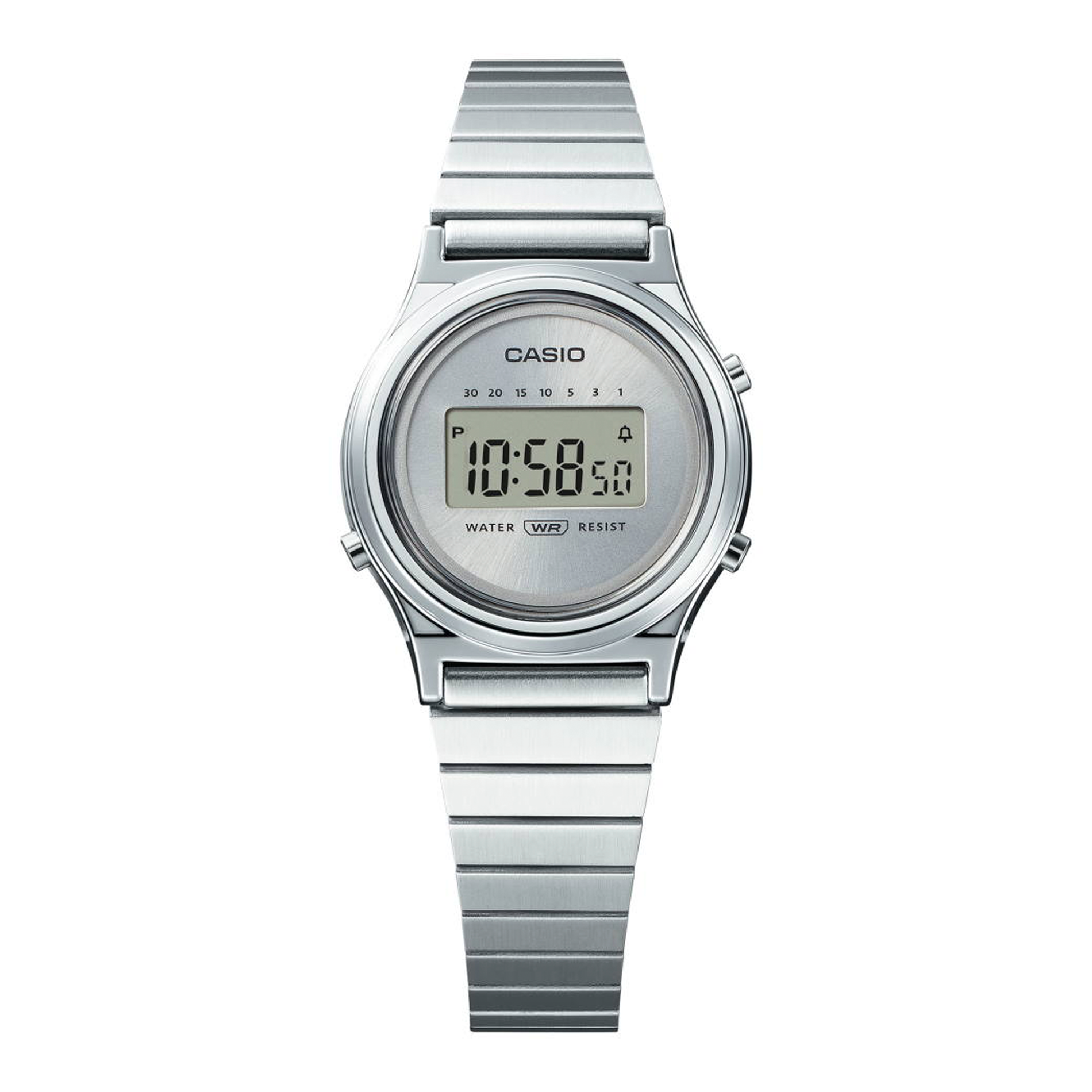 Casio Vintage LA700WE-7AEF digitalur med sølvfarvet stållænke og digital skærm