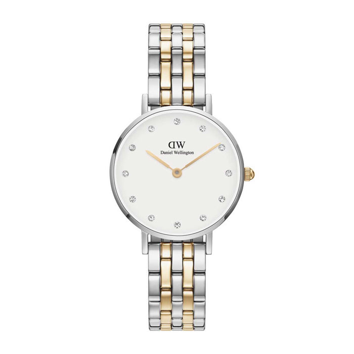 Daniel Wellington ur med hvid skive og two-tone lænke