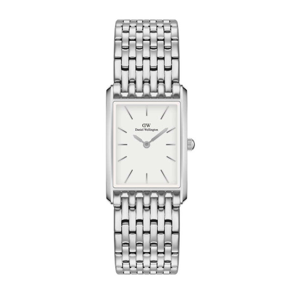 Firkantet ur i stål med hvid skive fra Daniel Wellington