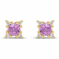 Guldøreringe i guld med diamanter og pink safir