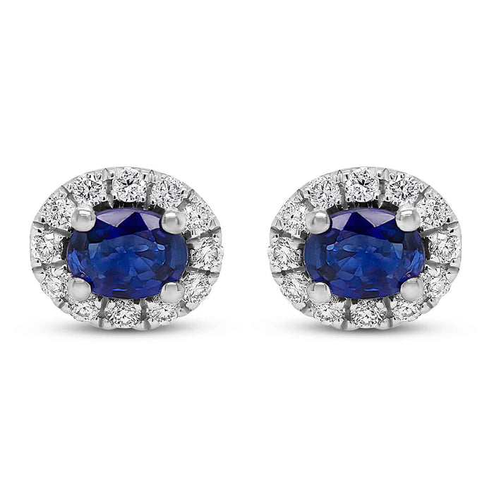 Ørestikker i hvidguld med blå safir og diamanter