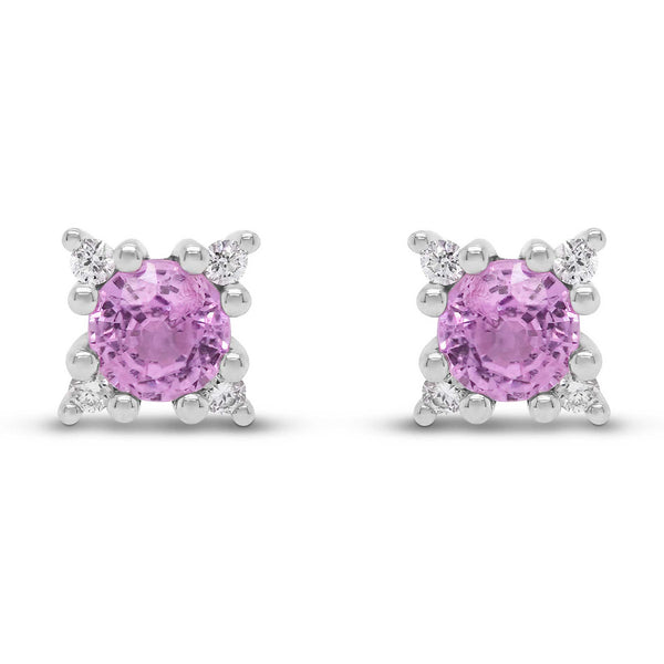 Hvidguldsøreringe med diamanter og pink safir