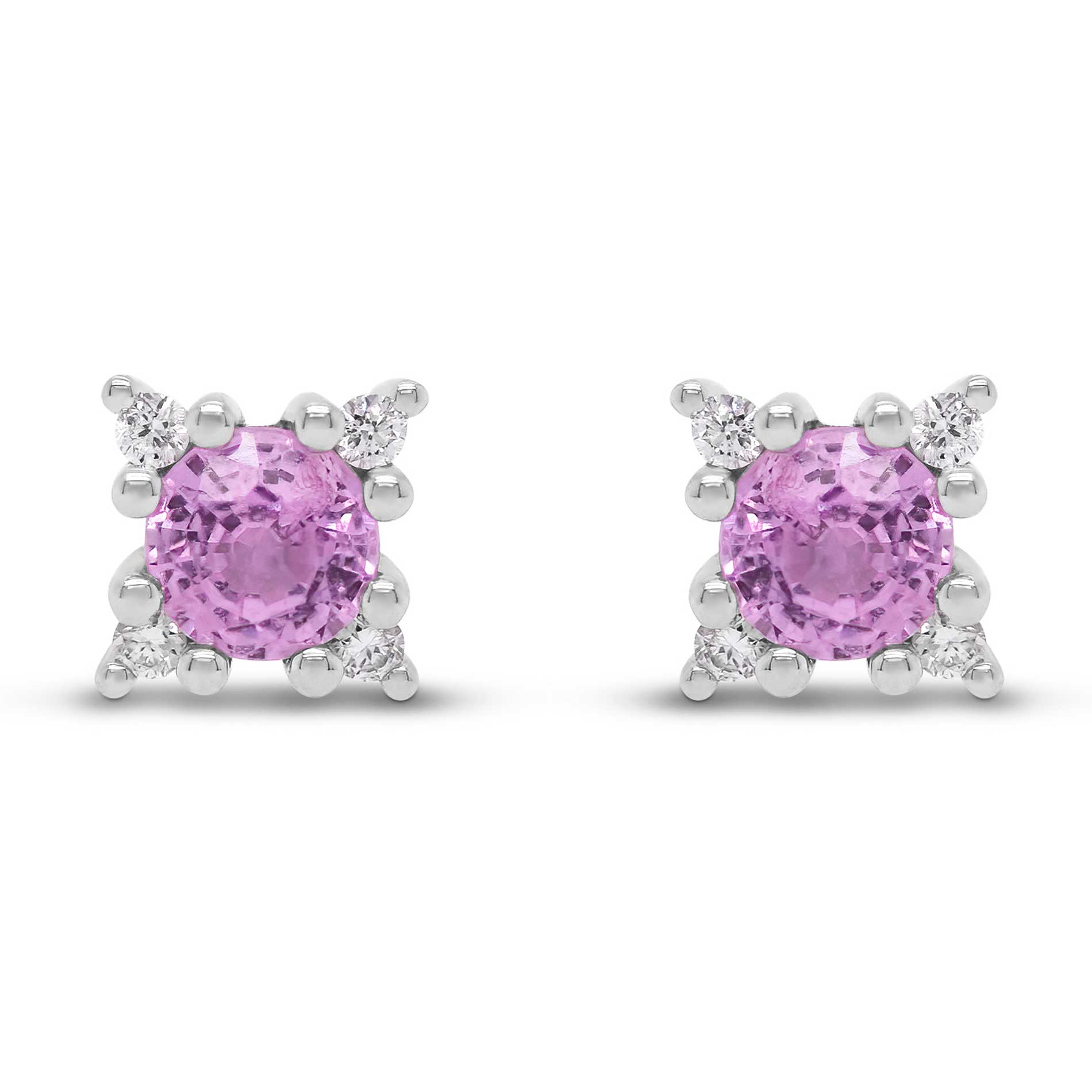 Hvidguldsøreringe med diamanter og pink safir