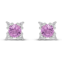 Hvidguldsøreringe med diamanter og pink safir