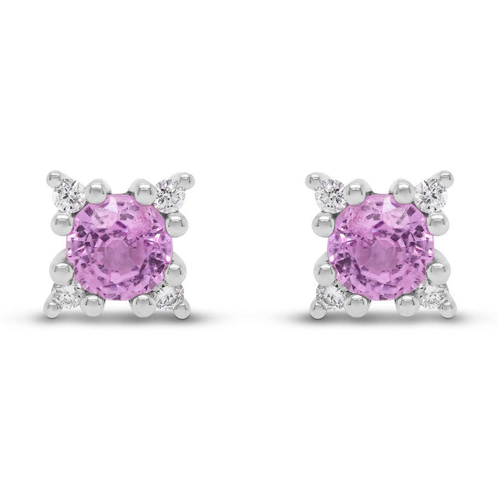 Hvidguldsøreringe med diamanter og pink safir