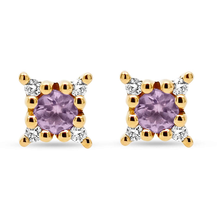Guldørestikker med pink safir og diamanter