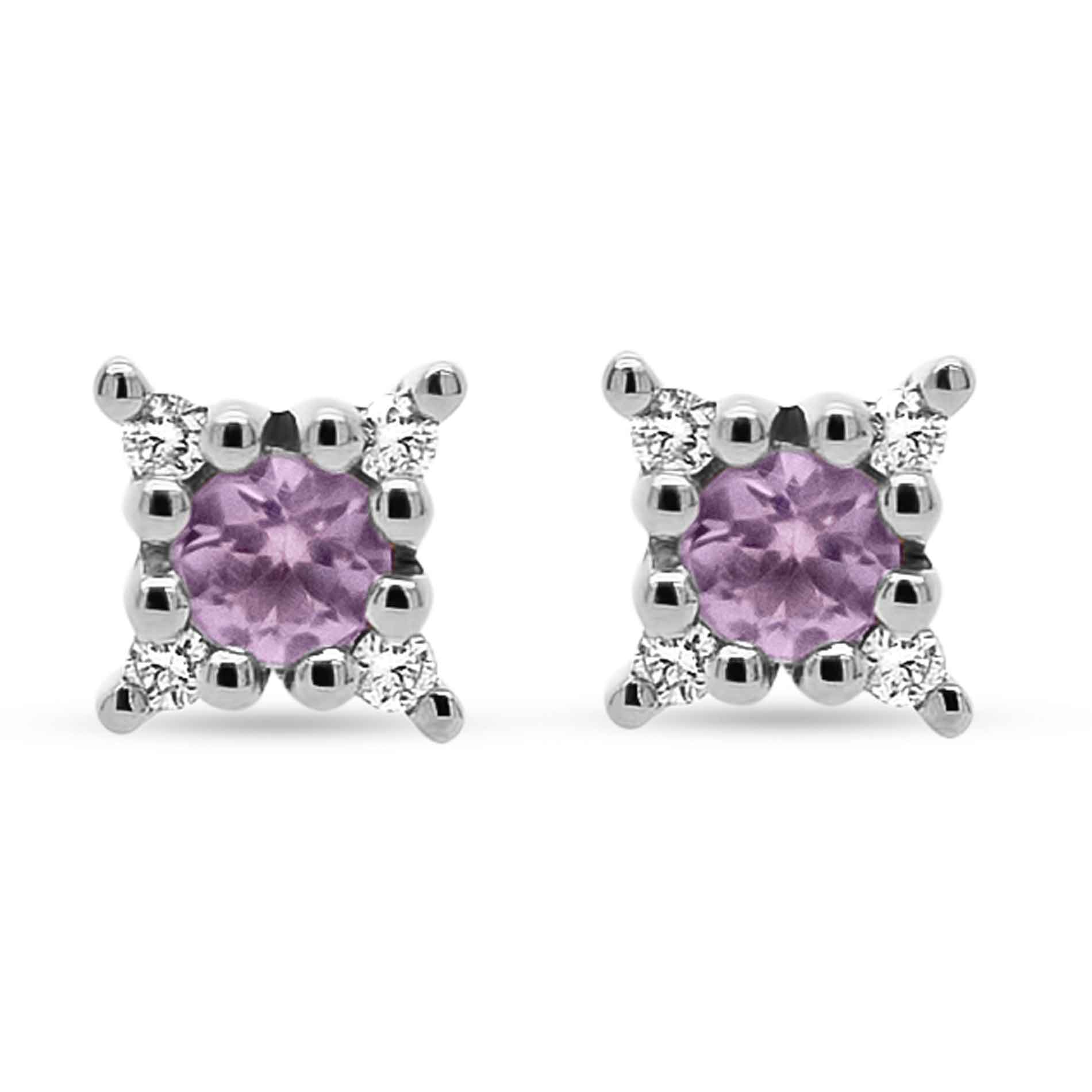 Ørestikker i hvidguld med pink safir og diamanter