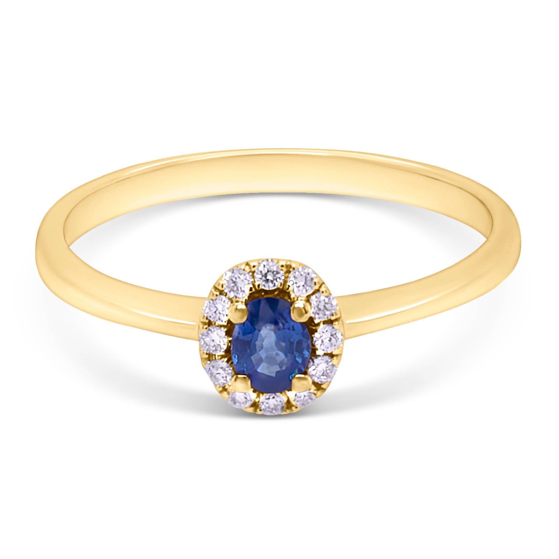 Guldring med blå safir og diamanter