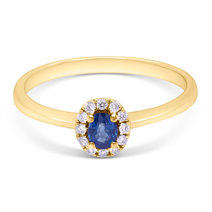Guldring med blå safir og diamanter