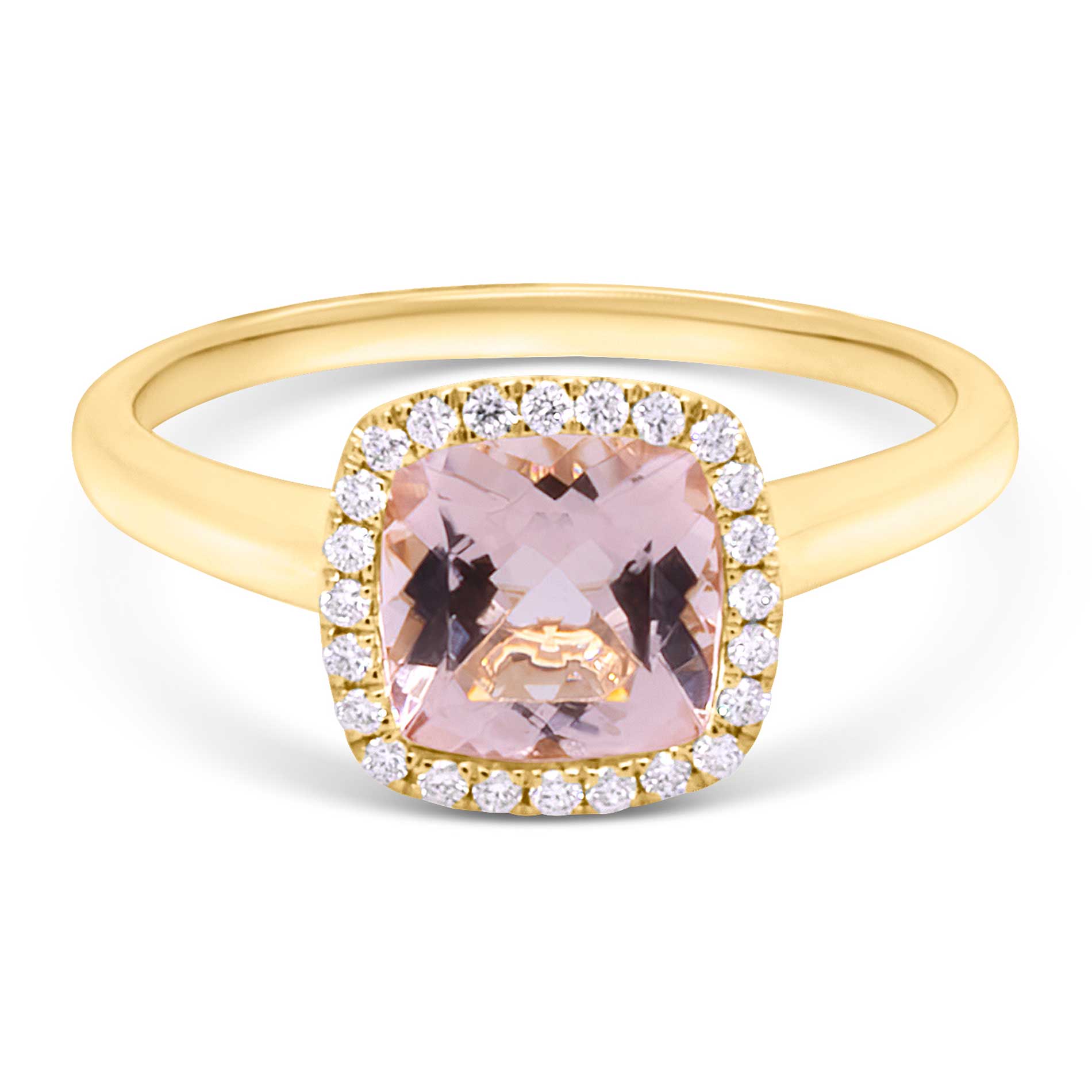 Guldring med diamanter og en rosa morganit