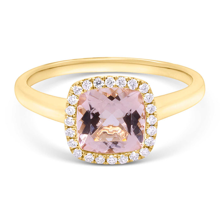 Guldring med diamanter og en rosa morganit