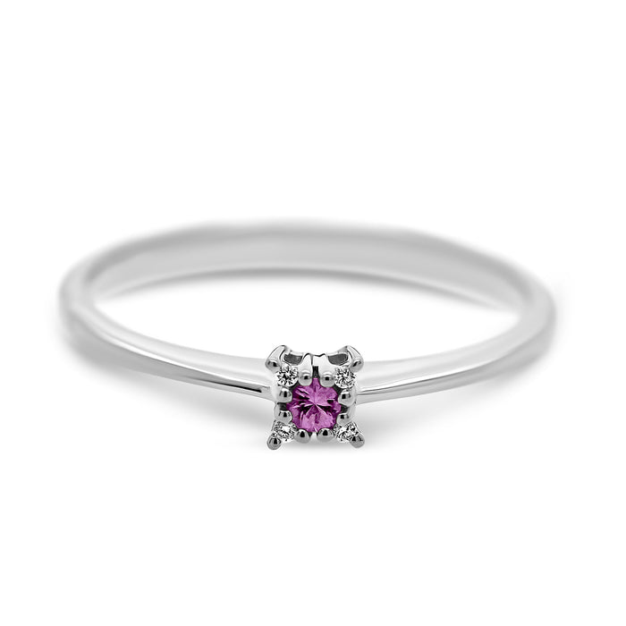 ring i hvidguld med diamanter og pink safir