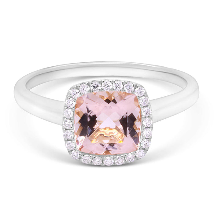 Diamantring i hvidguld med en rosa morganit
