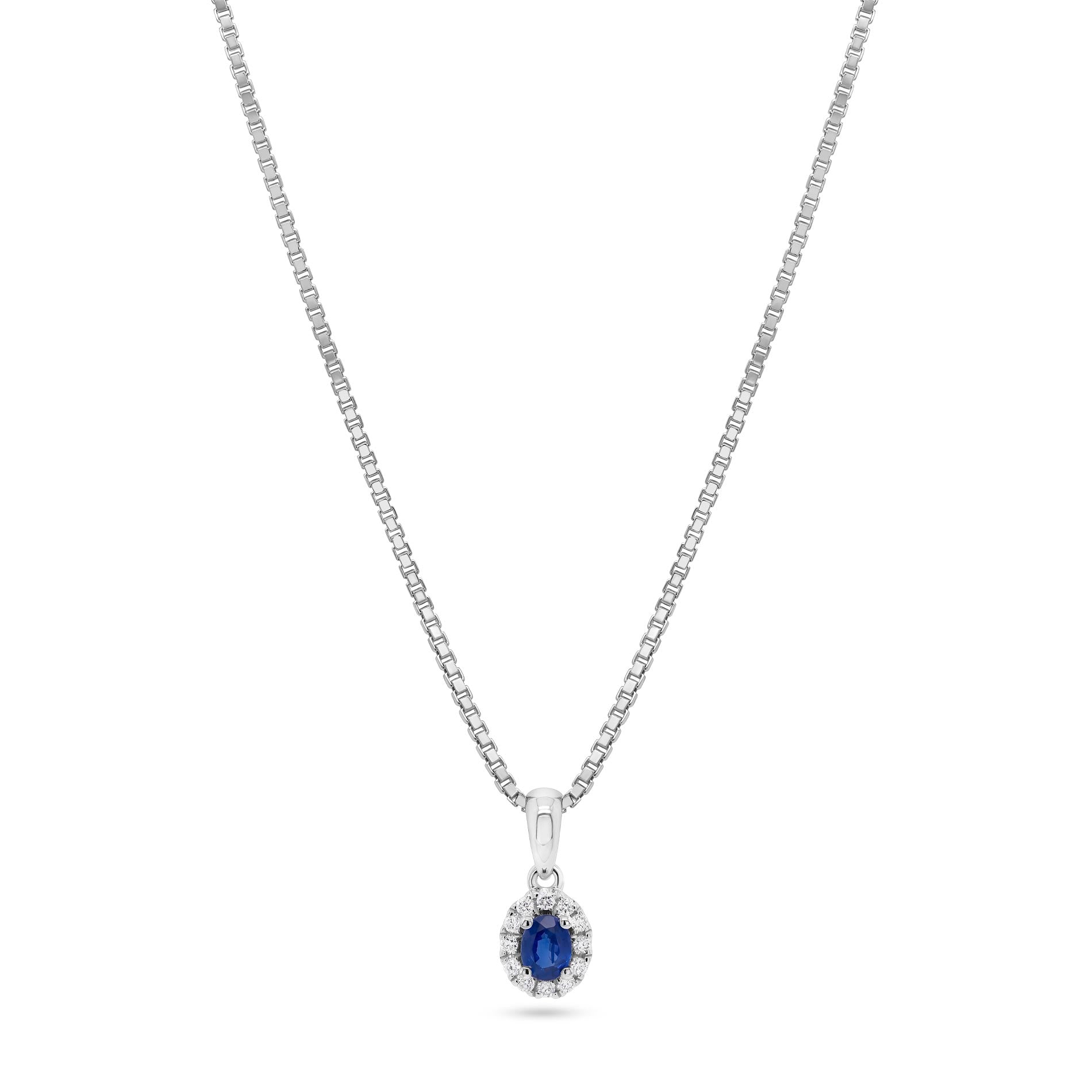 Vedhæng i hvidguld med diamanter og blå safir