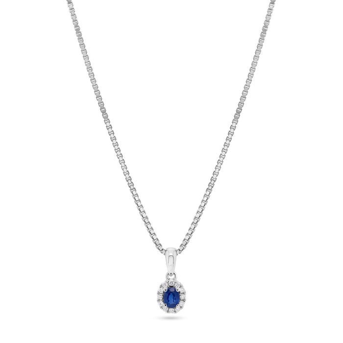Vedhæng i hvidguld med diamanter og blå safir