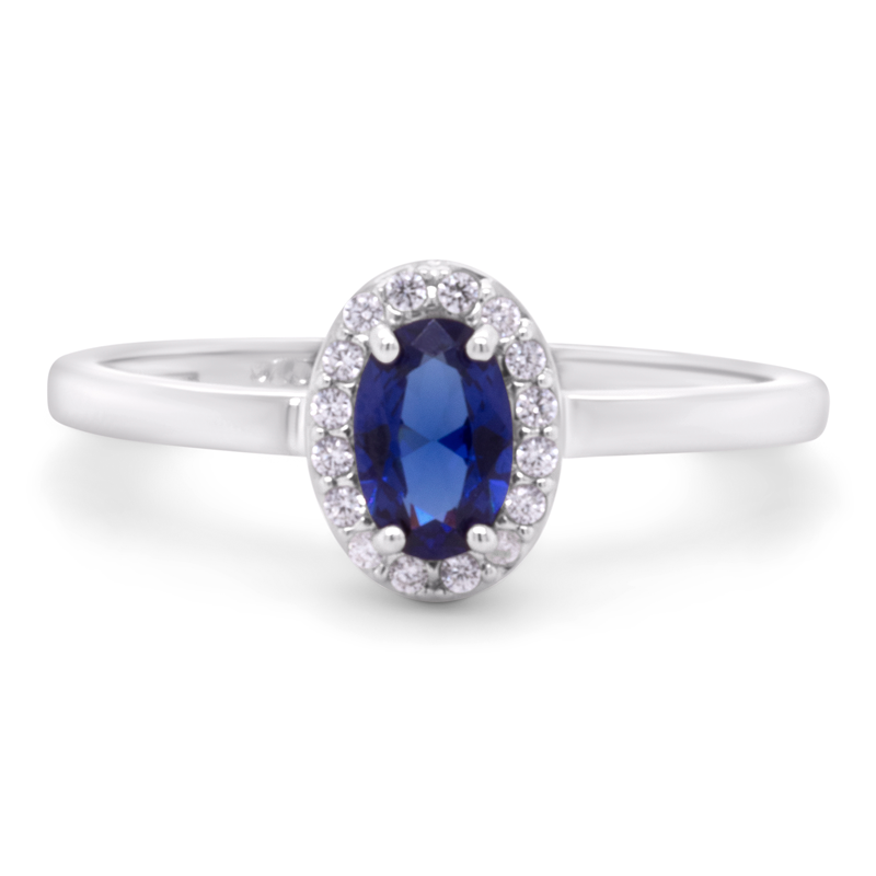 Elina roset ring i sterlingsølv med blå zirkonia på hvid baggrund