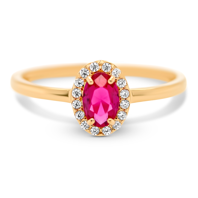 Elina Ruby roset ring i forgyldt sølv på hvid baggrund