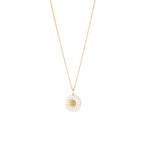 Georg Jensen Daisy vedhæng forgyldt med hvid marguerit på 18 mm på fin kæde
