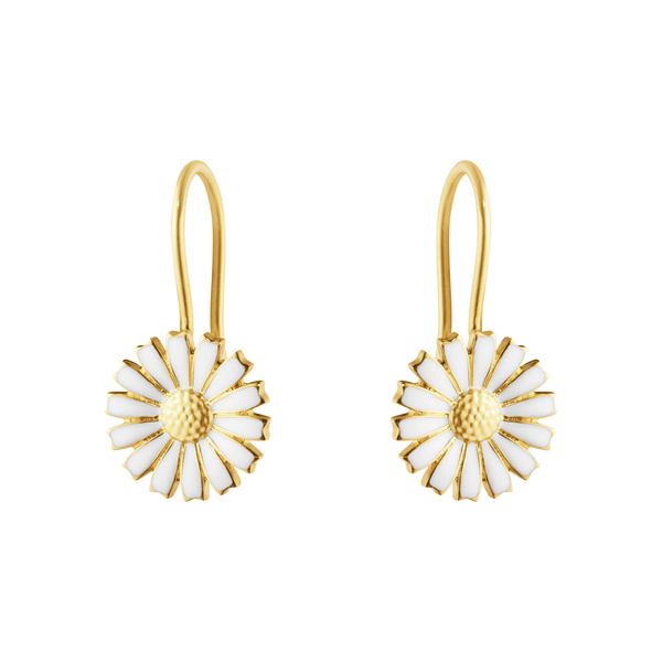 Georg Jensen Daisy ørehængere forgyldt med hvide margueritter på slanke ørekroge