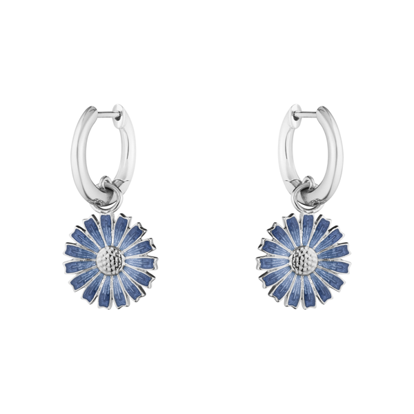 Georg Jensen Daisy creoler i sølv med hængende blå marguerit
