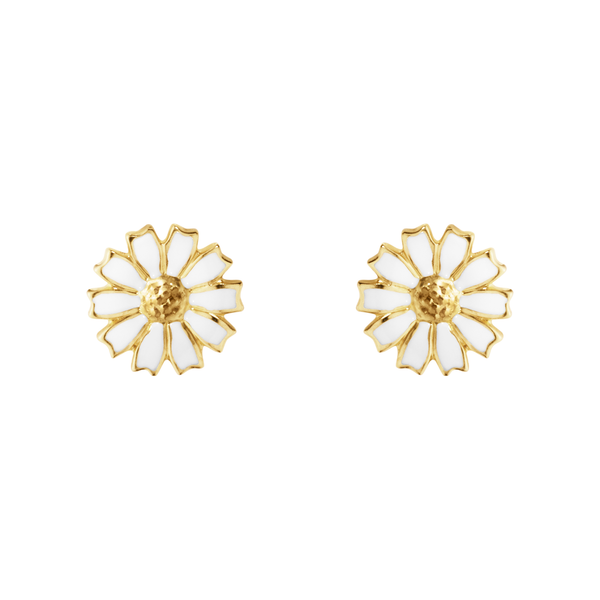 Georg Jensen Daisy ørestikker forgyldt på 7 mm med hvid emalje