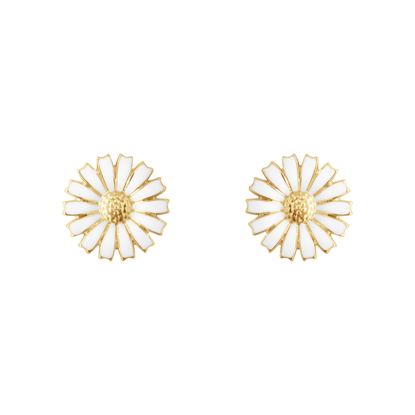 Georg Jensen Daisy ørestikker forgyldt på 11 mm med hvide kronblade