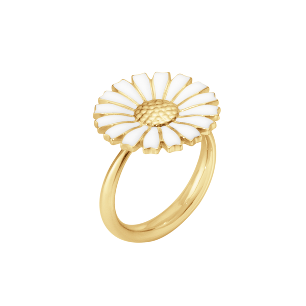 Georg Jensen Daisy ring forgyldt med hvid marguerit på 18 mm