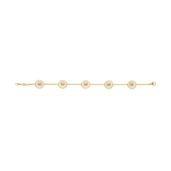 Georg Jensen Daisy armbånd i forgyldt sølv med fem hvide margueritter på 11 mm